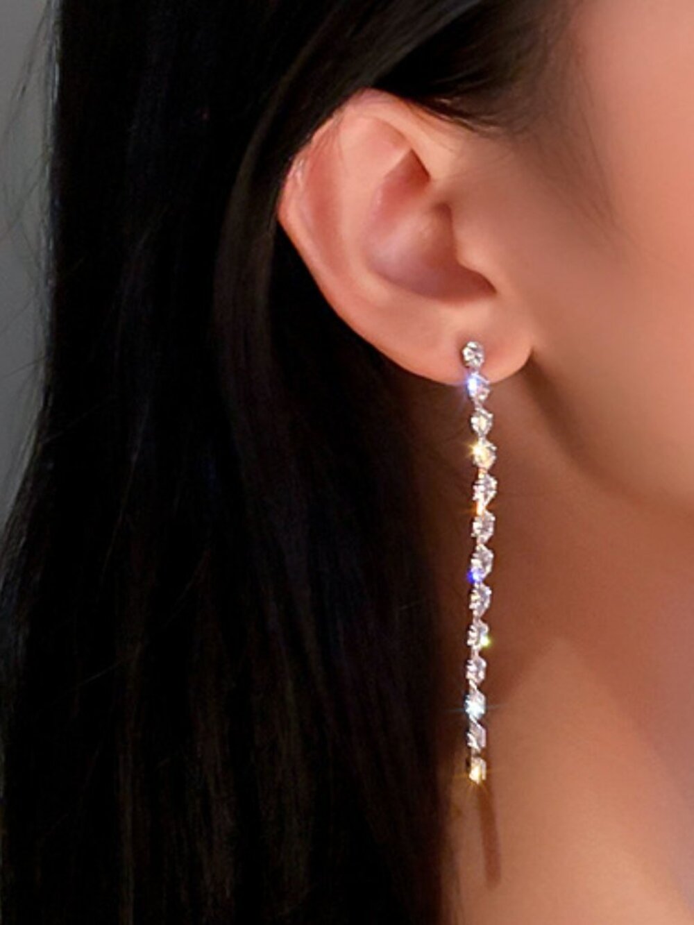 NEW Anthropologie Long Crystal Chain drop Earrings